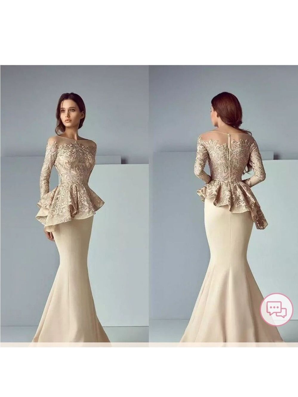Formal Champagne Peplum Style Evening Gown for Weddings & Parties -  size 10 - Picture 2 of 6